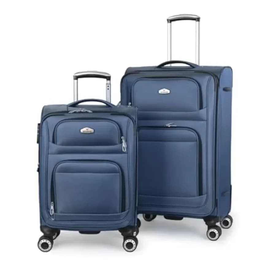 Softside Luggage Sets 2 Piece 20/26in,Expandable 15, for Travel, Polyester, Black, Lightweight and Durable