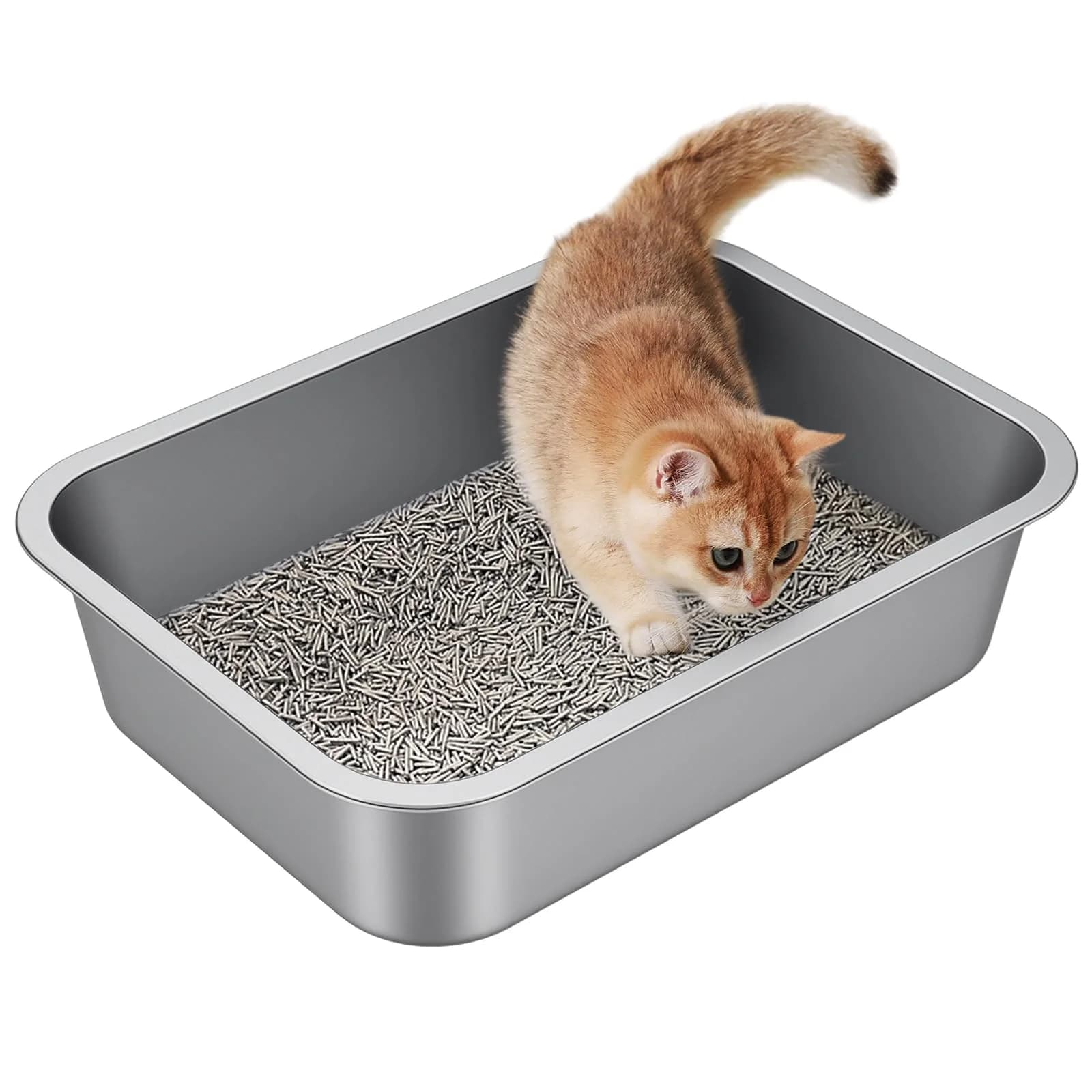 Stainless Steel Cat Litter Box - (19.69"L x 13.78"W x 3.94"H) | Non Slip, Easy to Clean, Never Absorbs Odor, Stains, or Rusts
