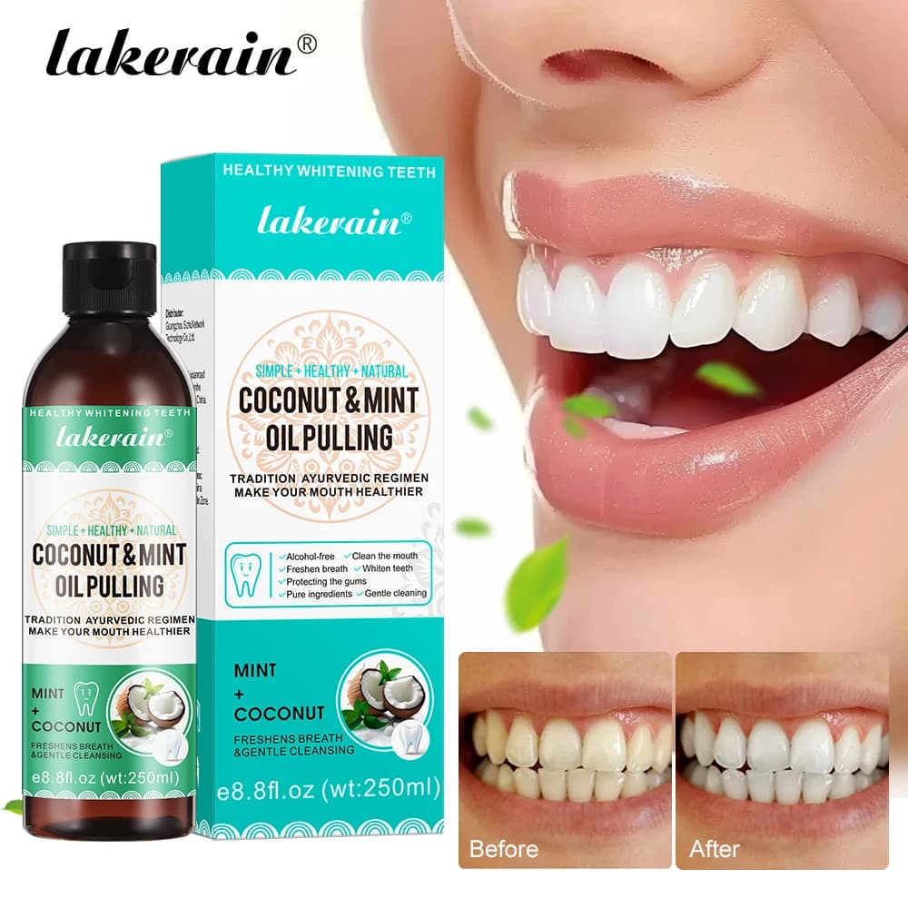 Cocco menta tirando olio collutorio bocca senza alcool raschietto per denti spazzolino lingua igiene orale salute alito sbiancante fresco