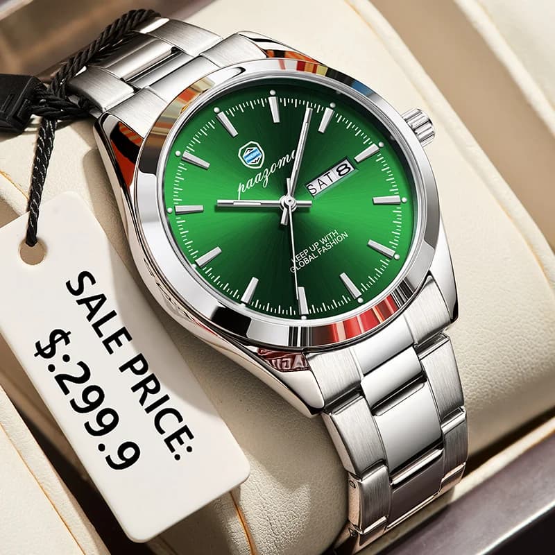 PAAZOMU Watches Men's classic multifunctional chronograph Fltwheel original quartz wristwatch with moon phases 24 hours waterproof reloj