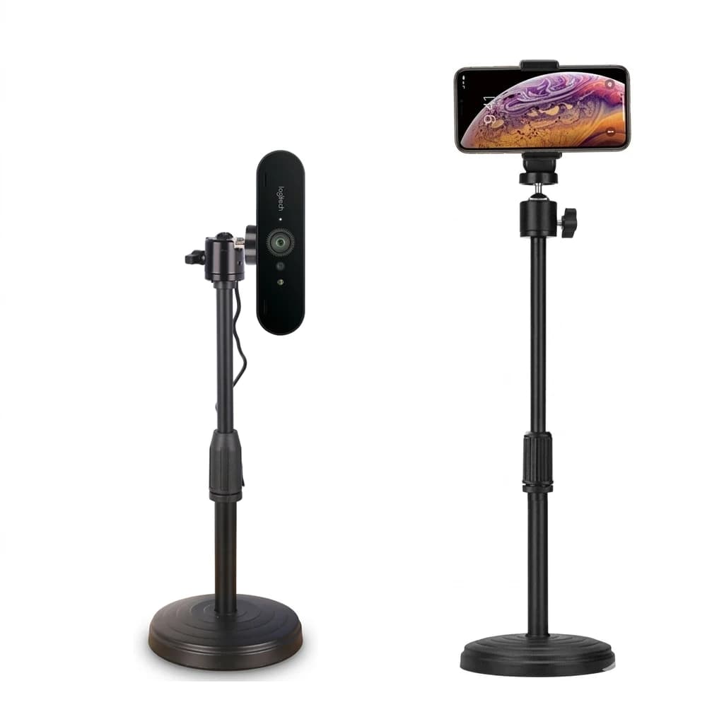 Supporto per Webcam da Scrivania, Treppiede per Smartphone, Supporto da Tavolo per Fotocamera Web, Porta Cellulare per iPhone e Logitech