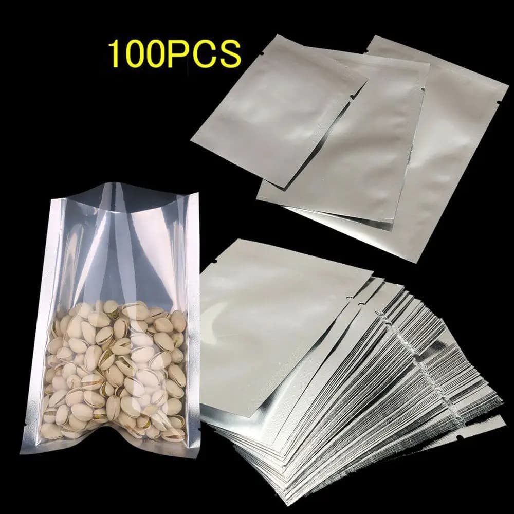 100 pezzi argento Saran Wrap forniture da cucina buste portaoggetti sacchetti di foglio di alluminio sacchetto termosaldabile sigillatore sottovuoto