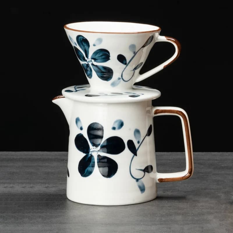 Hand brewed coffee Machine Filter Ceramic Coffee Machine, 500ml Hand Brewed Coffee Drip (Blue And White, V02),