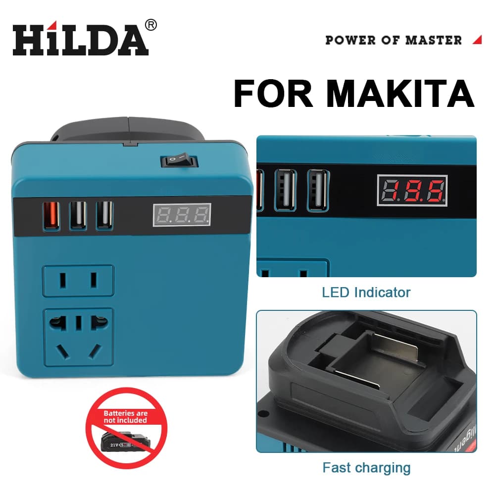 HILDA Power Bank Multifunzionale con Inverter, Batteria al Litio, Trasformatore Intelligente per Uso Esterno e Domestico