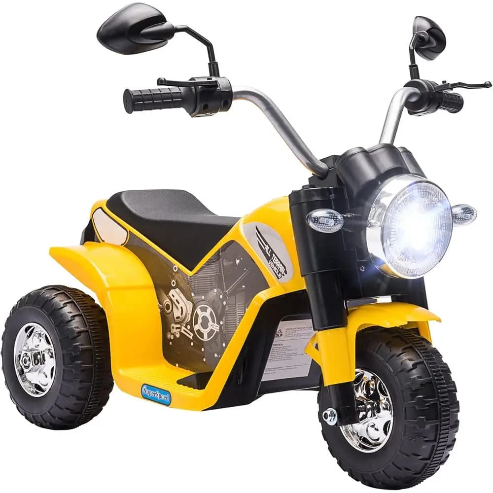 Moto Elettrica a 3 Ruote per Bambini 6V con Clacson, Luci e Suoni Realistici, Adatta per Bambini da 18 a 36 Mesi, Gialla