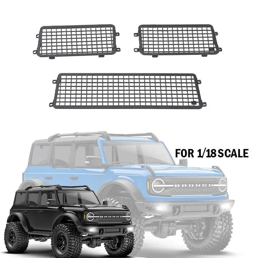 Rete anti-collisione stereoscopica per finestra in metallo in acciaio inossidabile, rete per finestra laterale + rete per finestra posteriore per 1/18 Trax Trx-4m Bronco Trx4m
