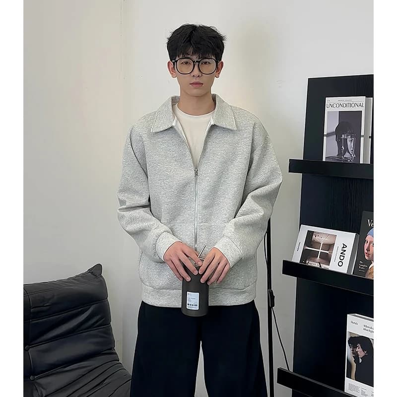 Cardigan Aperto Grigio con Fiori Bianchi Primaverili/Autunnali, Giacca Corta da Uomo con Zip e Colletto, Felpa Casual Comoda