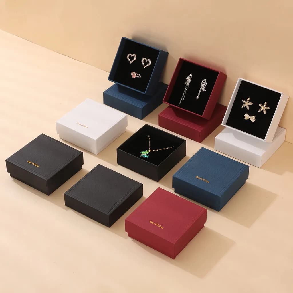 Solid Color Jewelry Packaging Case Gift Box Thickened Black Dark Blue White Cardboard Storage Box for Ring Earrings Necklace