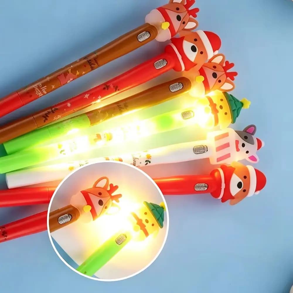 30Pcs/Lot Kawaii Christmas LED Light Gel Pen Cartoon Santa Reindeer Xmas Tree Ballpoint Pen Student Office Stationery Kids Gift