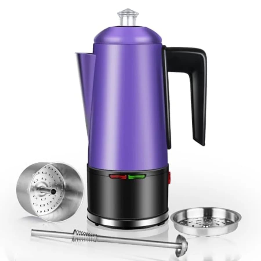 Caffettiera Elettrica da 12 Tazze in Acciaio Inossidabile con Manico Trasparente e Impugnatura Anticalore