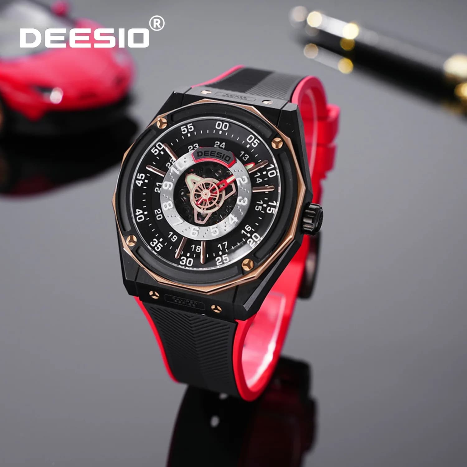 Deesio Orologio meccanico automatico da uomo Cronografo Orologio impermeabile Cassa in acciaio inossidabile Vetro zaffiro Calendario Regali per uomo