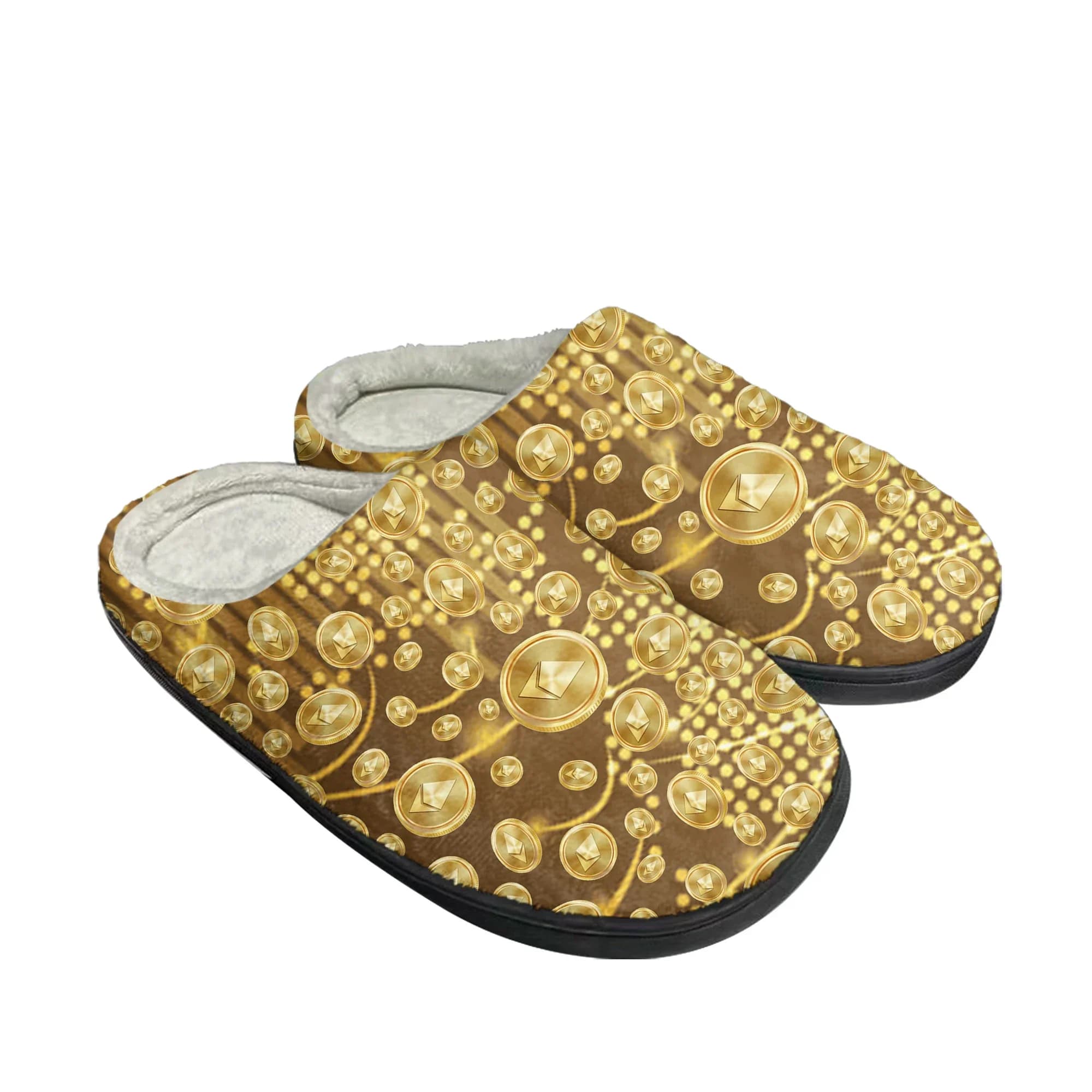 Pantofole Personalizzate in Cotone con Motivo Ethereum Cryptocurrency ETH, Sandali in Peluche per Uomo e Donna, Scarpe Casual Termiche