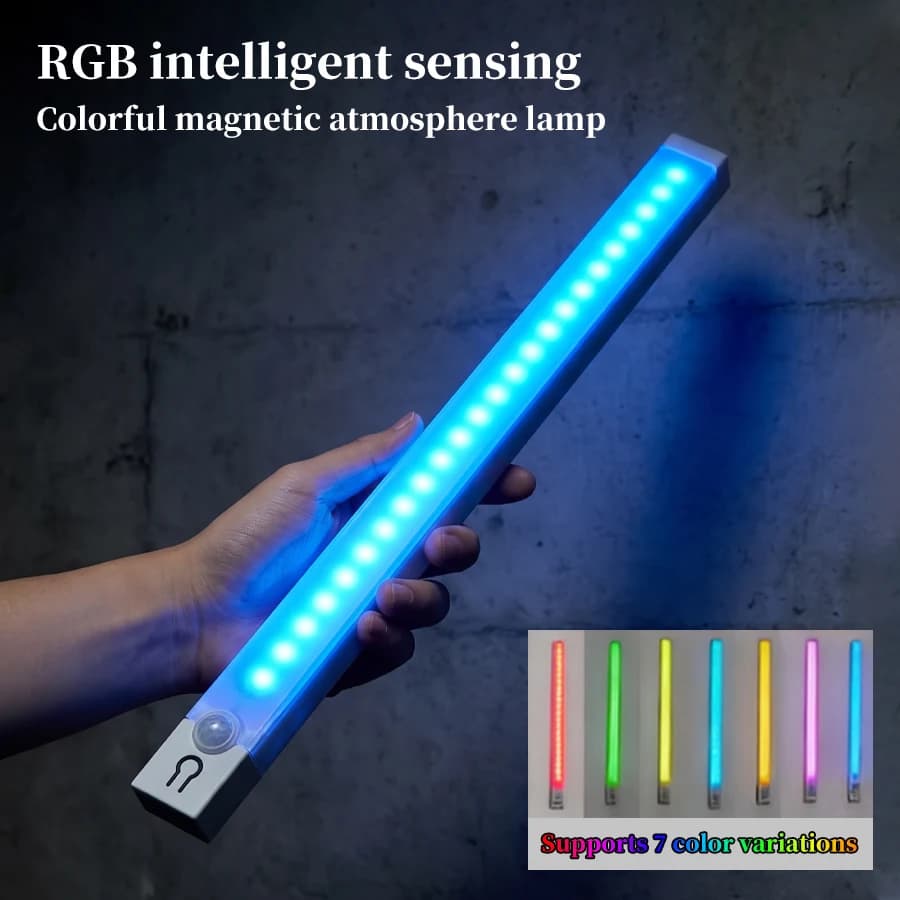 Motion Sensor LED Cabinet Lamp Rechargeable Magnetic Light Bar RGB 5Modes Night Lights For Bedroom Living Room Gaming Lighting