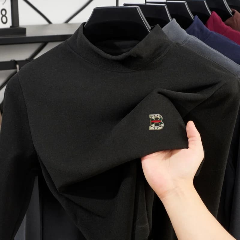 Men's new fashionable letter printed spring and autumn half high neck long sleeved hoodie daily commuting casual versatile top