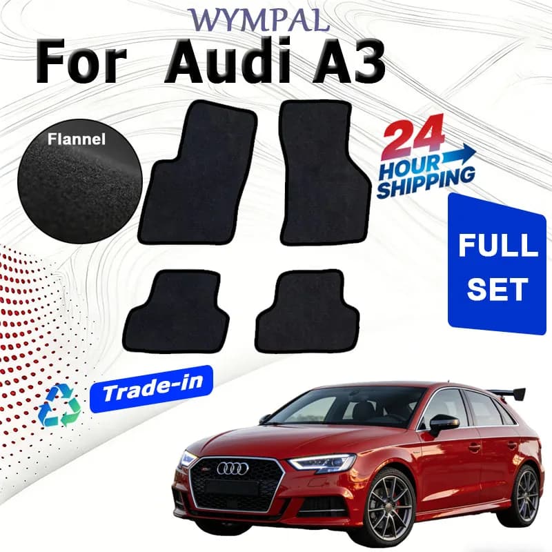 Set di tappetini in velluto ECOAUTO per auto, per Audi A3 2013-2020 berlina 8V, in poliestere scamosciato, antiscivolo, con retro nero.
