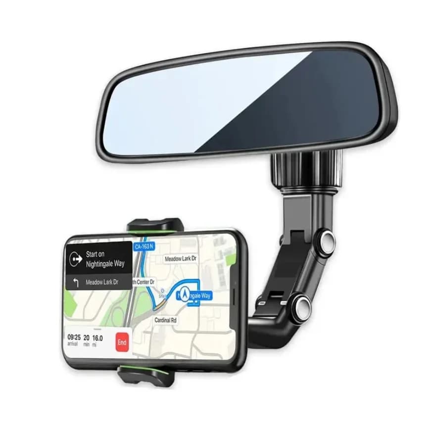 Supporto per telefono specchietto retrovisore per auto, 360 ° Supporto per telefono girevole, supporto per GPS Supporto universale per telefono per auto per tutti gli smartphone