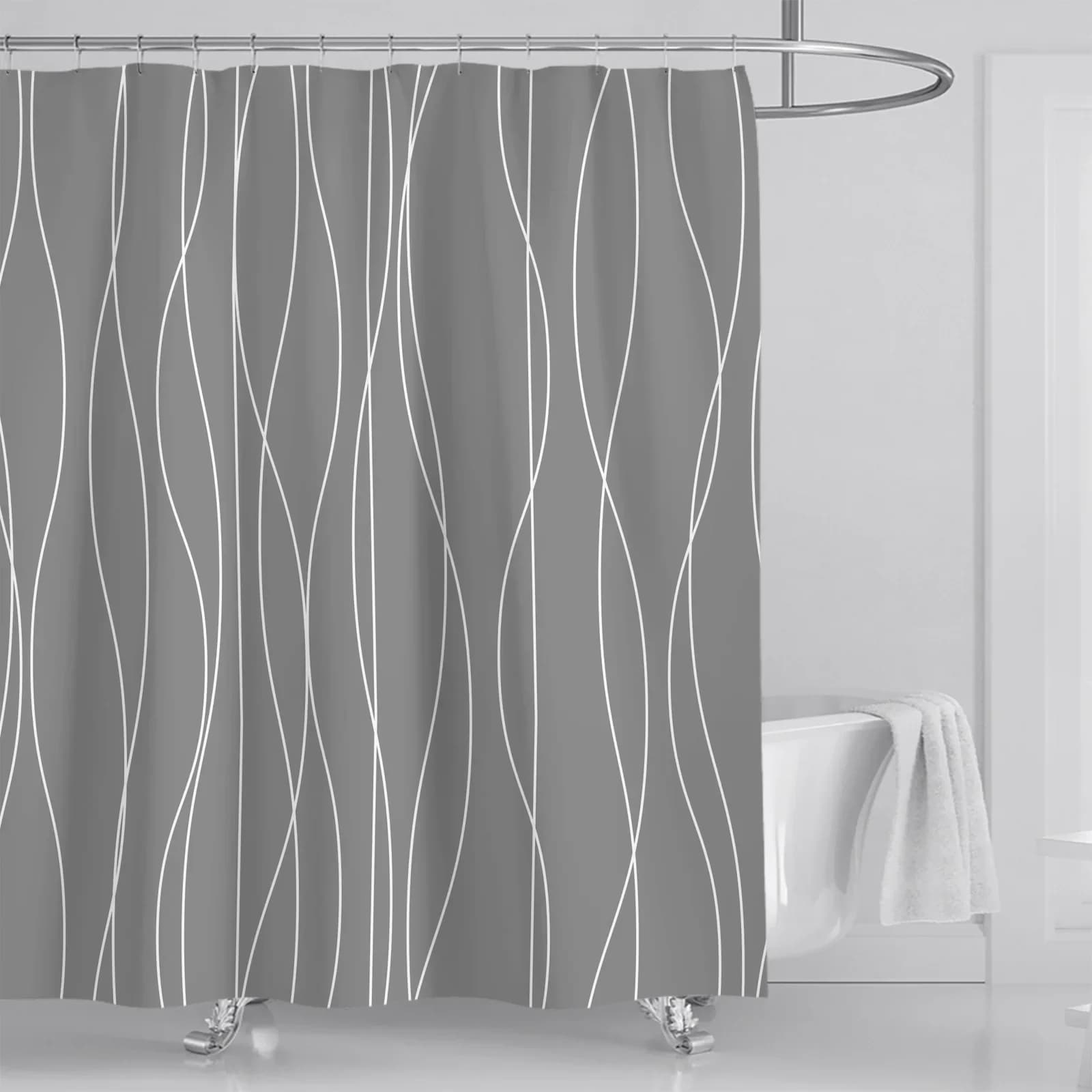 Tende da doccia con stampa a righe alla moda Tende da bagno spesse impermeabili per vasca da bagno Ampia copertura da bagno larga con ganci