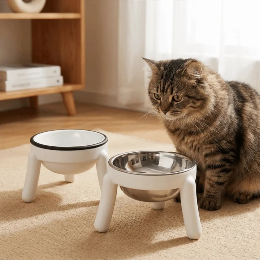 3D Printing Cat Food Bowl Holder Neck-Protecting Anti-Tip Pet Bowl Rack Plastic Raised Feeding Bowls Stand for Dogs Cats