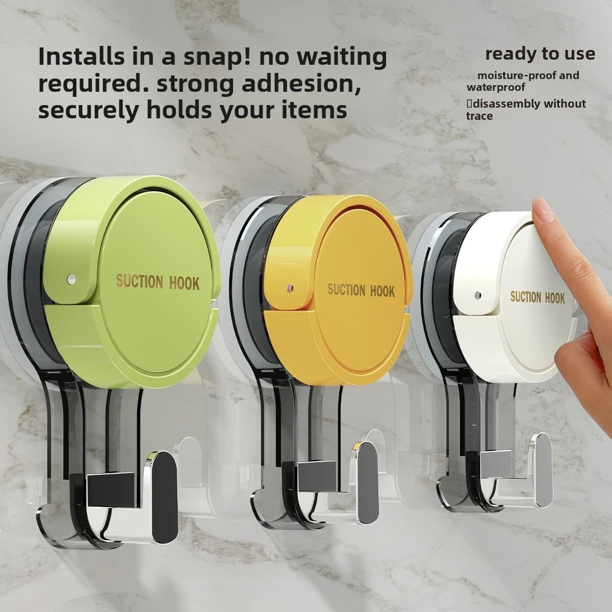 Suction Cup Hook, Strong Vacuum-Mounted No-Drill Adhesive Towel Rack, Leaves No Marks on Kitchen, Bathroom, or Toilet Walls