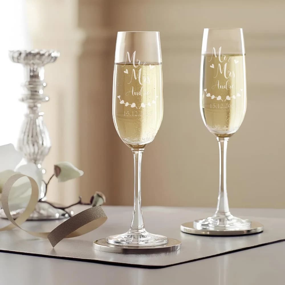 Custom Wedding Champagne Glasses, Custom Champagne Glasses, Laser Engraved Name, Wedding Bridal Gift