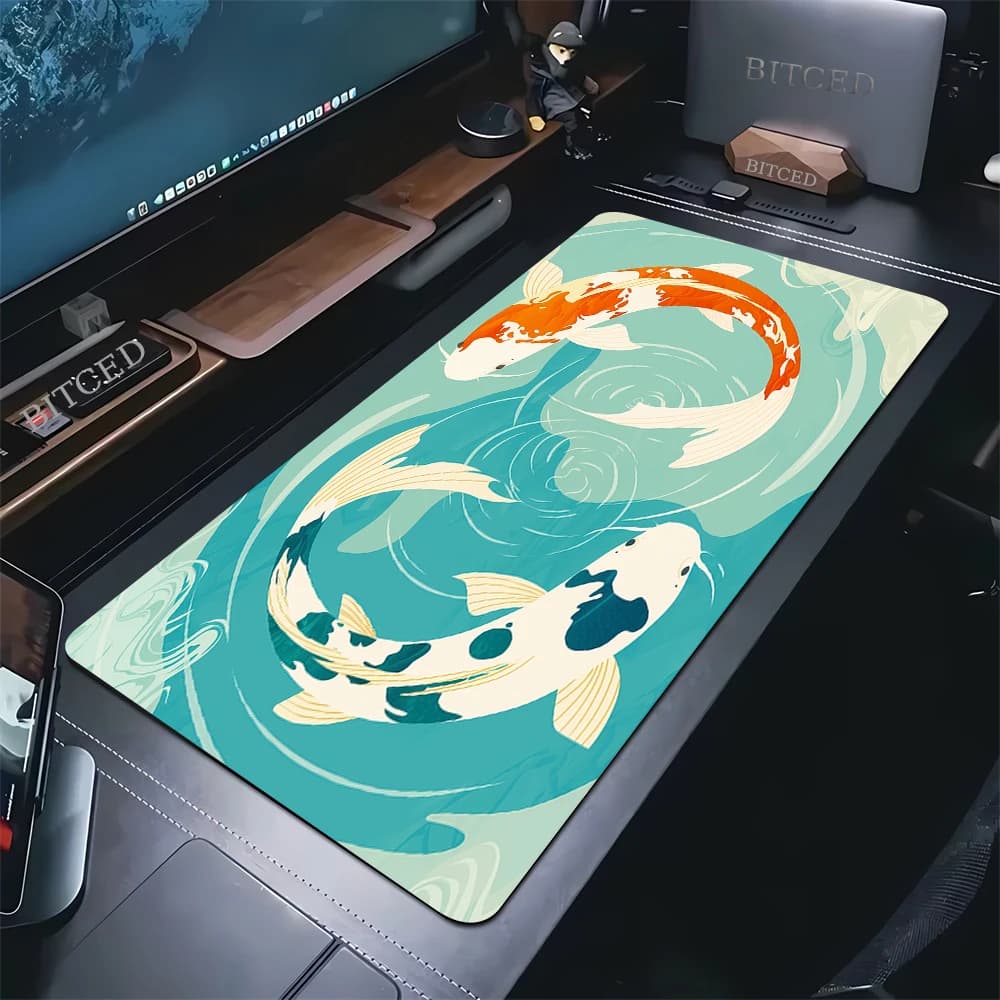 Tappetini per Mouse da Gaming Yin Yang Koi Taichi Neutri XXL, Tappetini da Tavolo Grandi per Computer, Mousepad Aziendali Grandi per Gamer, Tappetini da Scrivania con Motivo Pesci