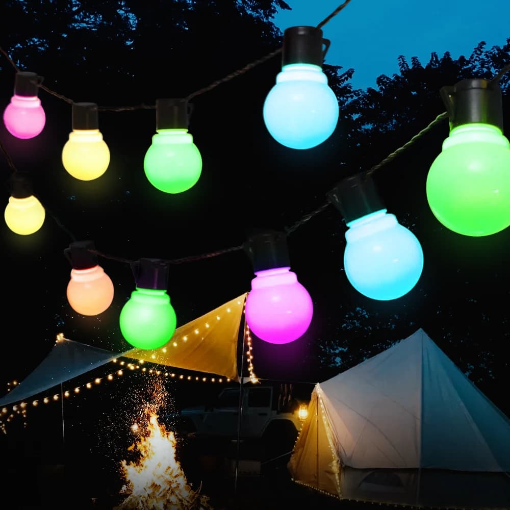 G50 Patio Solar String Lights Outdoor, Warm/ Colorful Globe Bulb LED Fairy Garland Lamp per matrimoni, natale, cortile, feste