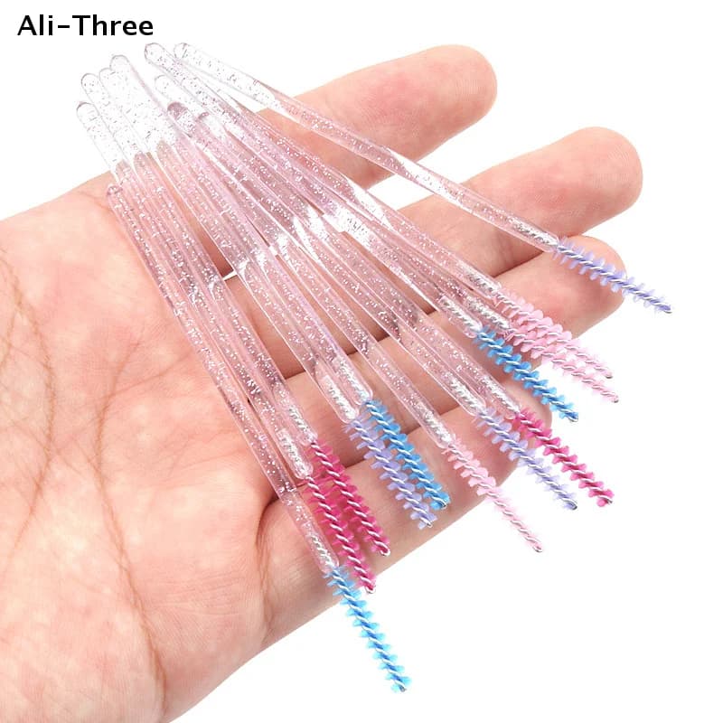 Set of 50 Applicators for Mascara with Rainbow Crystals, Brushes for Extension Eyelashes, Makeup Tools