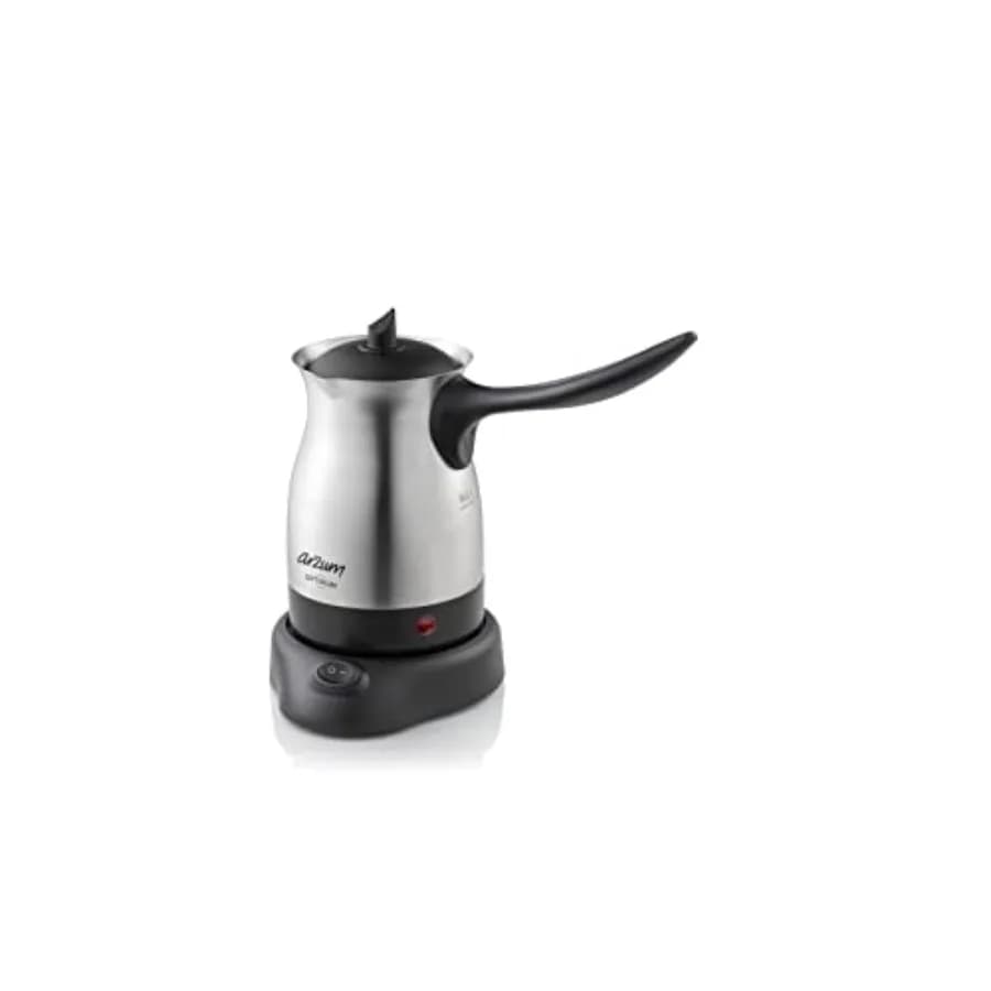 Cezve Macchina elettrica per caffè turco in acciaio inossidabile con coperchio di protezione contro l'ebollizione a secco per protezione extra, utilizzo senza fili, da 1 a 4 tazze, 120 V