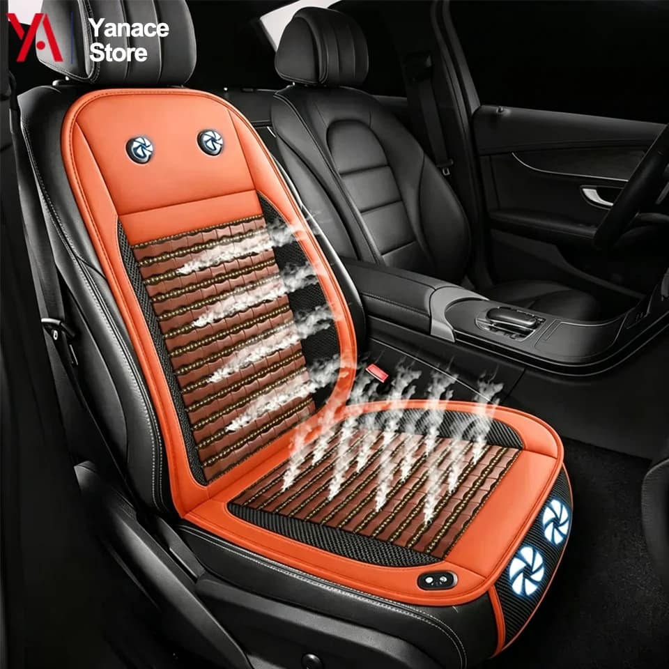 3-Speed Adjustable Ventilation Cooling Car Seat Cushion 12V/24V, Summer Office & Gaming & Home Chair Pad, Bamboo Sheet Design