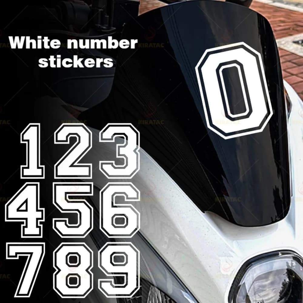Universal White Numbers Vinyl Decal, Funny DIY Sticker for Motorcycle Bicycle Scooter Fairing Fender Helmet Car Door Decor