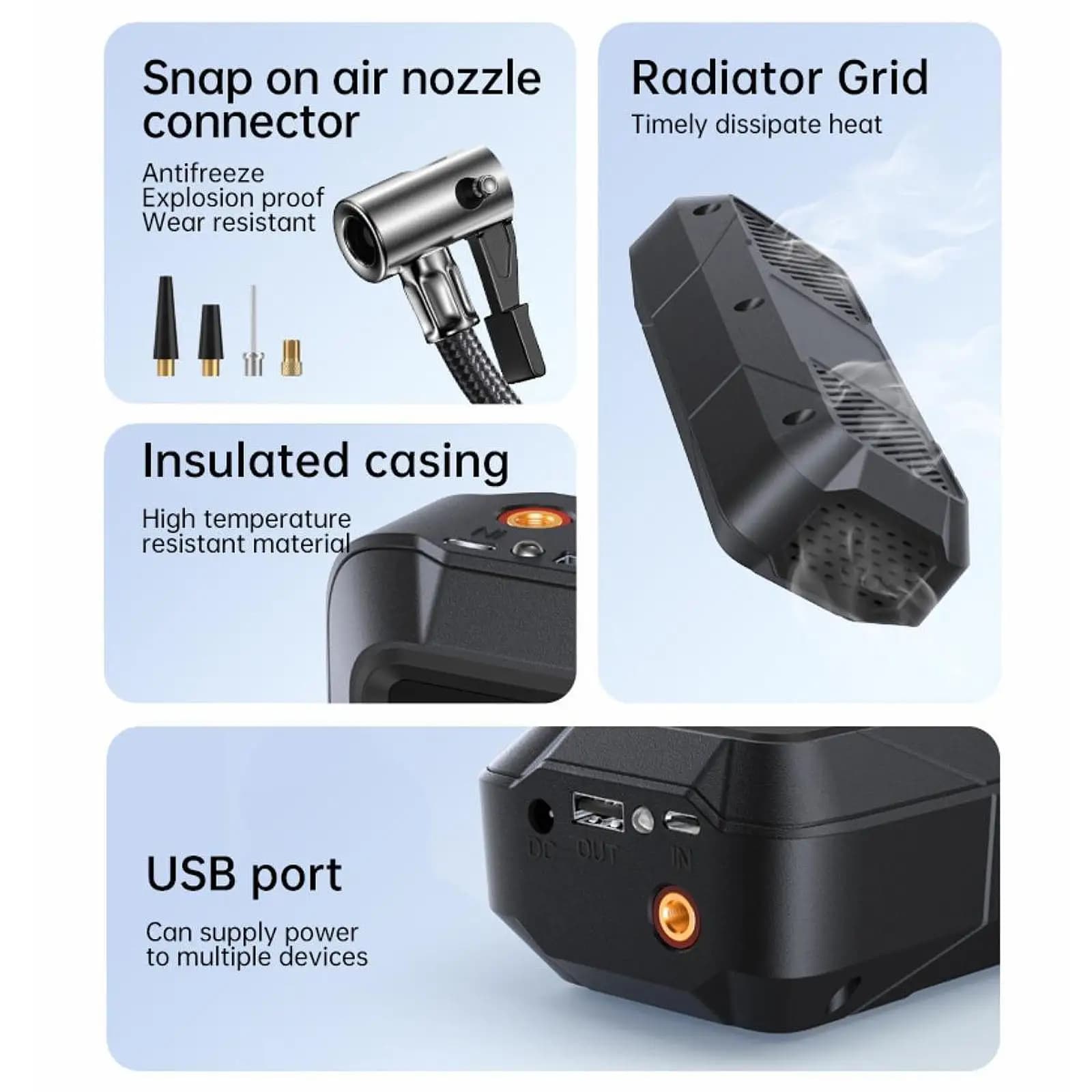 Compressore d'aria elettrico per pneumatici auto con display della pressione in tempo reale per emergenze auto e bici