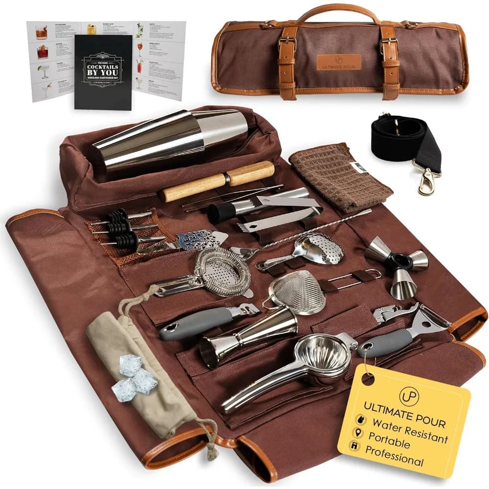 Kit Professionale da Barman con Borsa da Viaggio, Set Shaker per Cocktail, Strumenti da Bar Portatili, Set Mixology con Shaker da 18 e 28 oz, Spedizione dagli Stati Uniti