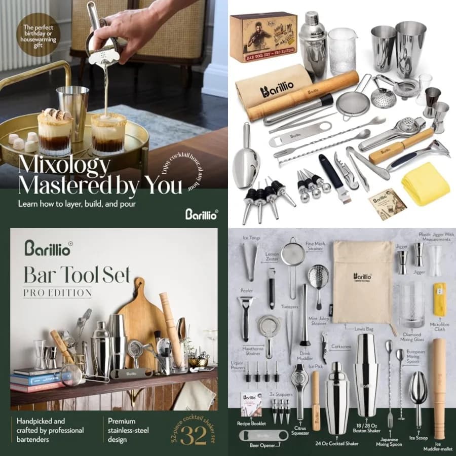 Set di Strumenti da Bar Pro Edition - Set Shaker per Cocktail in Acciaio Inox - Kit da Barman con Shaker Boston, Mixer per Drink e Muddler