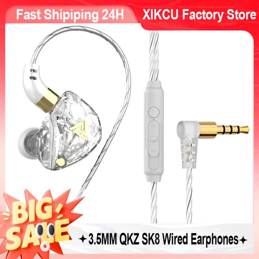 QKZ SK8 3.5MM AUX Wired Earbuds Deep HIFI Bass In Ear Headphones Noise Isolation Sport Gaming Headset With Call Mic