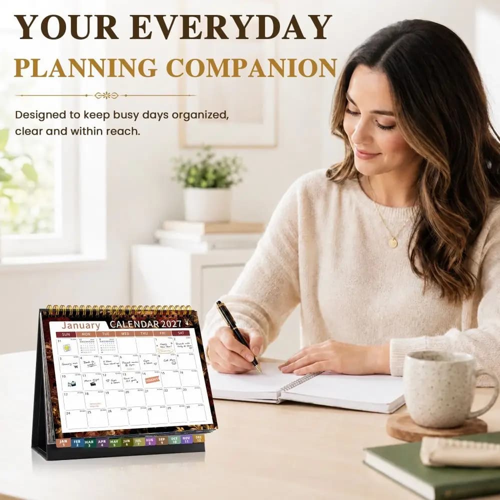 Wirebound Desk Calendar Multi-function Daily Planner Desktop Paper Calendar Notebook Tear-Off Pages Planner Scheduler