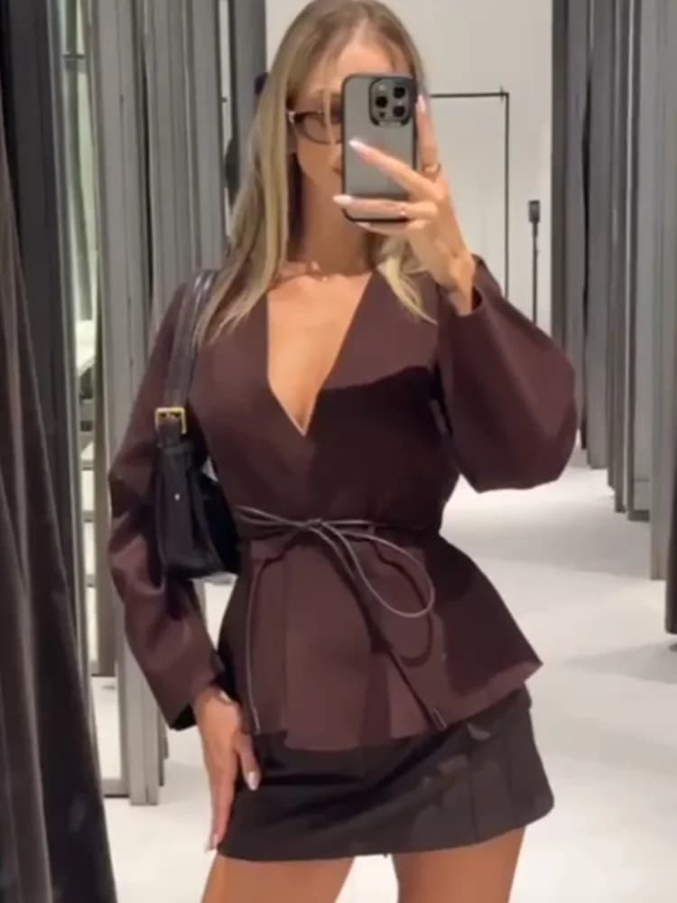 HH Autunno Donna Moda Cintura Decorazione Giacca Top Donna Casual Manica lunga con scollo a V Solid High Street Cardigan lavorato a maglia Trendy