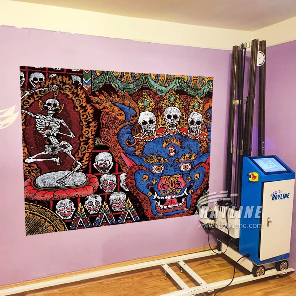 Wall printer with UV ink direct to CMYKW murals 5 color 3D wall printing machine Double DX10/DX7 print head for interior and exterior