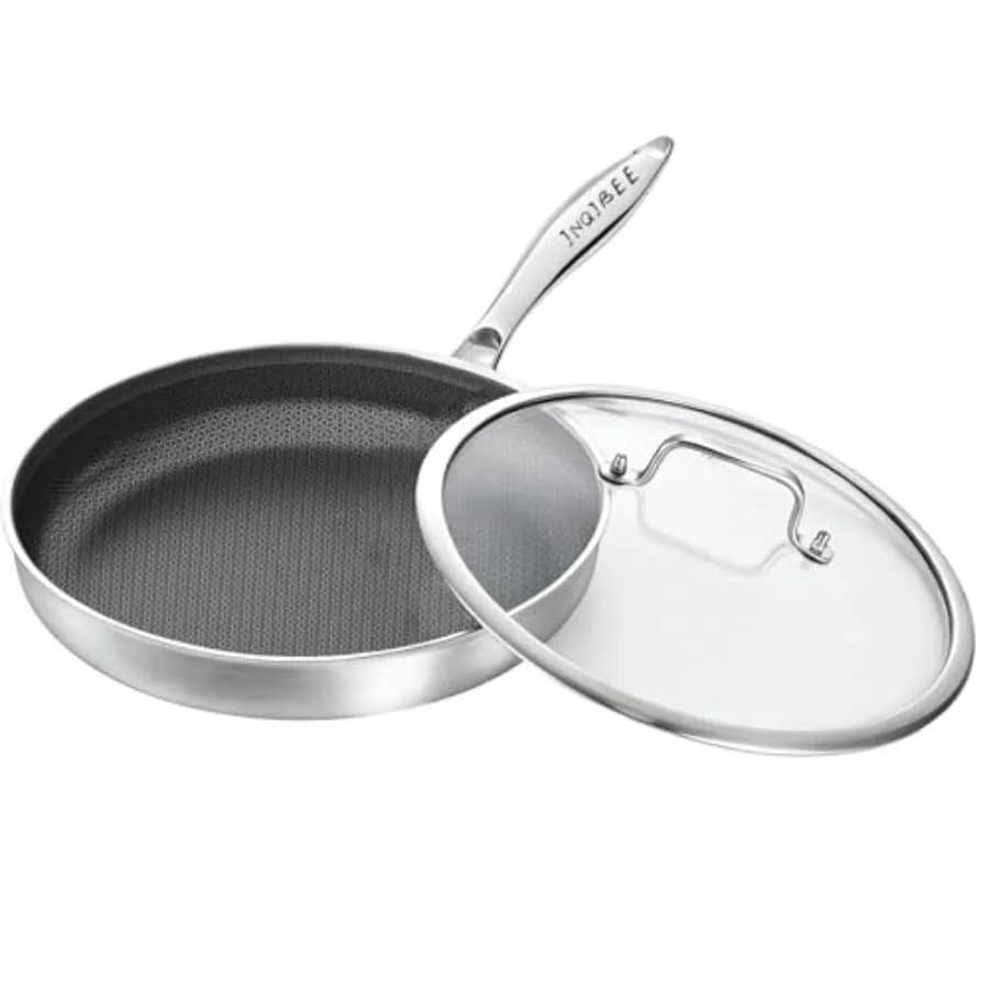 Padella Ibrida Antiaderente, Padella in Acciaio Inossidabile Tri-Ply, Compatibile con Induzione, Pentole Non Tossiche Senza PFOA, Adatte a Forno e Lavastoviglie