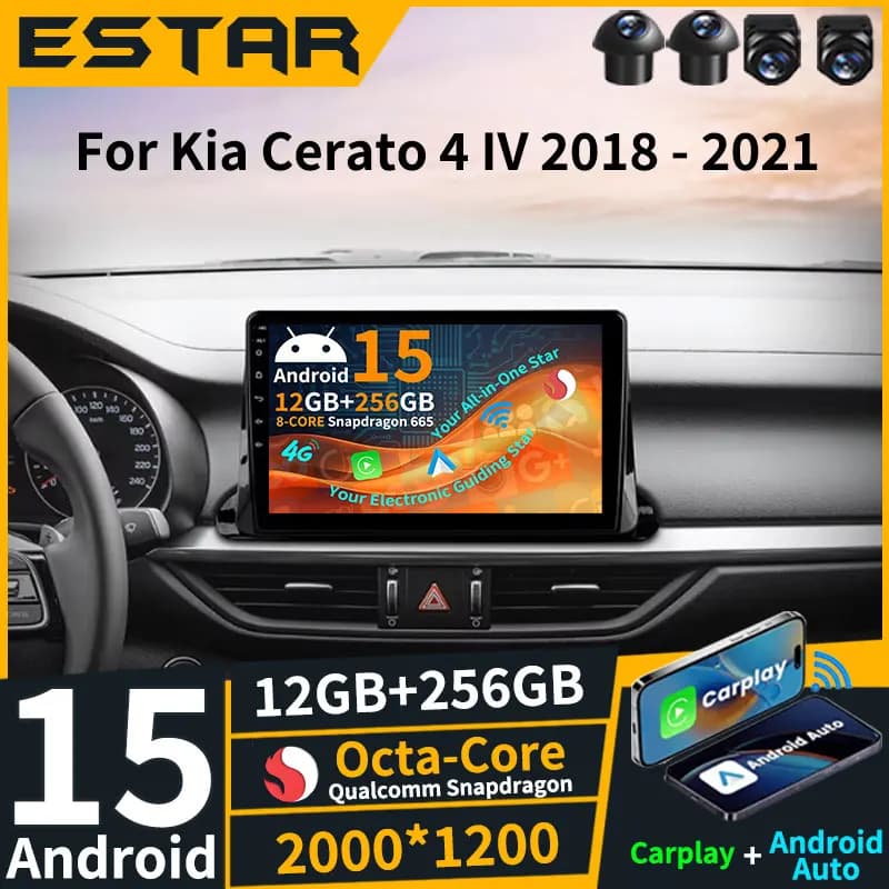 Wireless Carplay Android 15 For Kia Cerato 4 IV Forte 2018 2019 2020 2021 Car Radio Head Unit WIFI 360 Camera Navigation DSP SWC