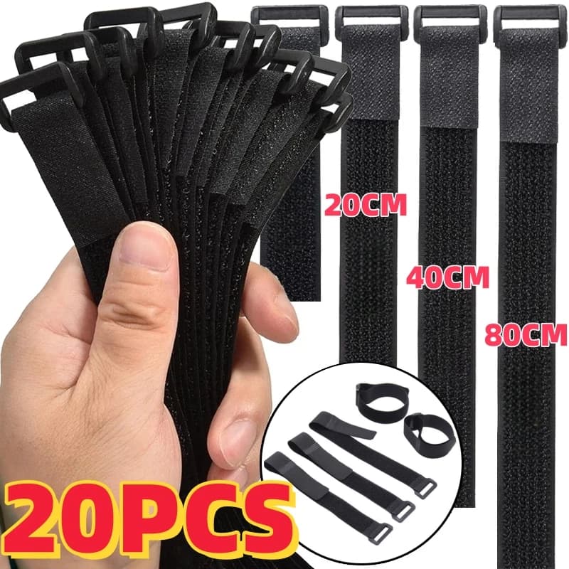 Cinghie in velcro Nero Larghezza 20 mm Fascette in nylon con cerniera Cinghie autoadesive riutilizzabili con gancio e anello Cinghie per cavi di fissaggio regolabili