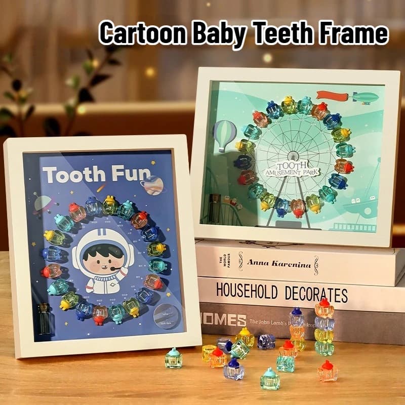 Cornice per foto in legno per cartoni animati Scatola per denti da latte Organizzatore Scatola per riporre i denti da latte per bambini Raccogli custodia per souvenir Accessori per bambini