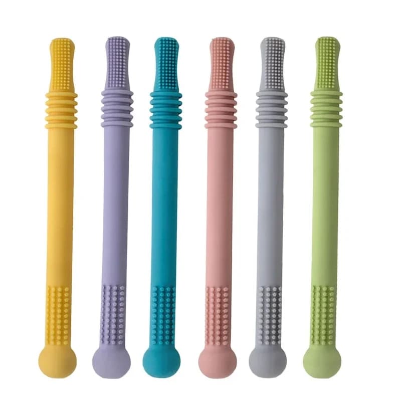 77HD Massaggiagengive in paglia Giocattolo per bambini Bastone molare cavo in silicone morbido Non tossico Durevole