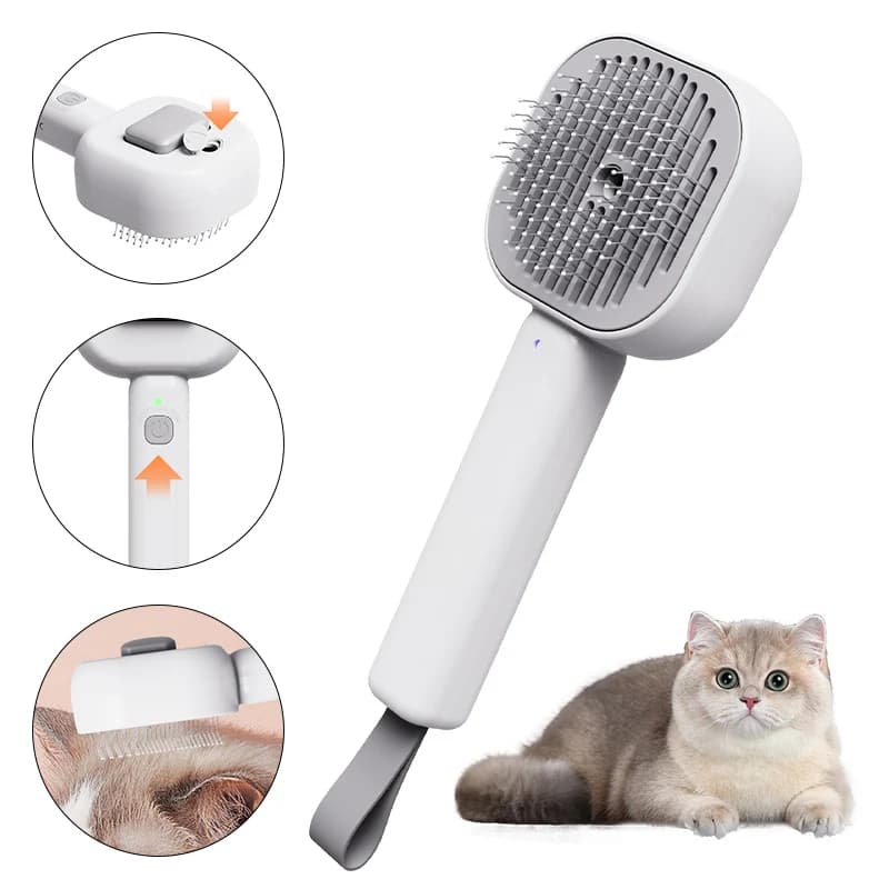 Spazzola a Vapore per Gatti, Pettine 3-in-1 per la Cura degli Animali Domestici, Pettine Spray 2-in-1 per Districare Delicatamente, Antistatico e per Massaggio della Pelle