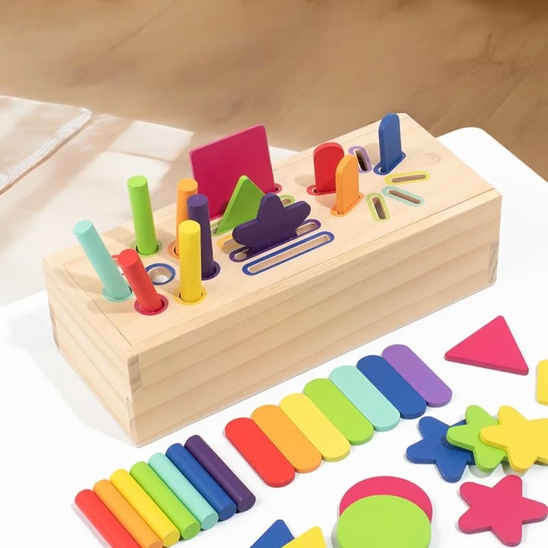 Gioco Educativo Montessori in Legno con Forme Geometriche 3D per Bambini in Età Prescolare