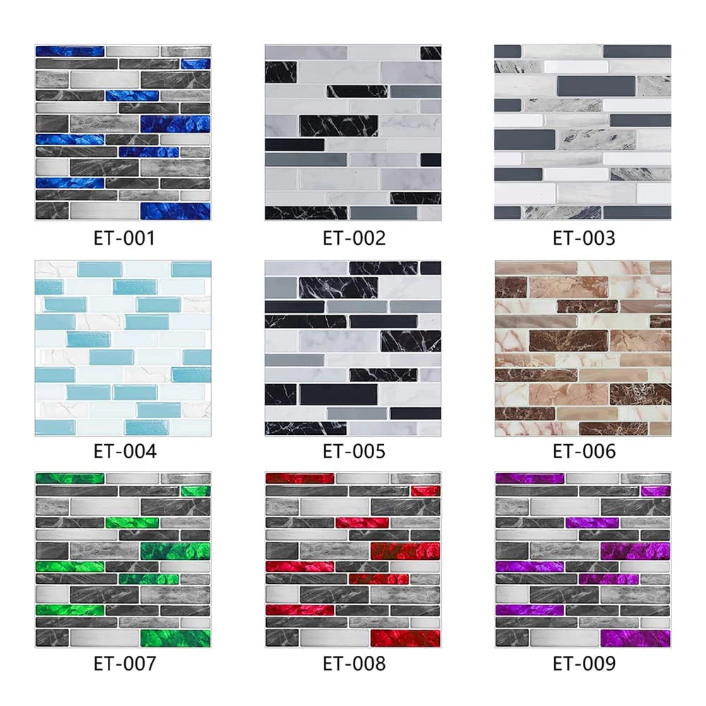 Set di 10 Adesivi per Piastrelle Effetto Mosaico in Marmo, Decorazioni Impermeabili per Cucina, Bagno e Tavoli
