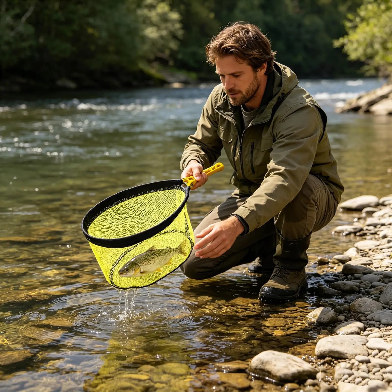 Landing Net Foldable Non-Slip Handle Outdoor Gear Trout Fish Nets For Fishing For Outdoor Pond River Sea Saltwater Travel Boat