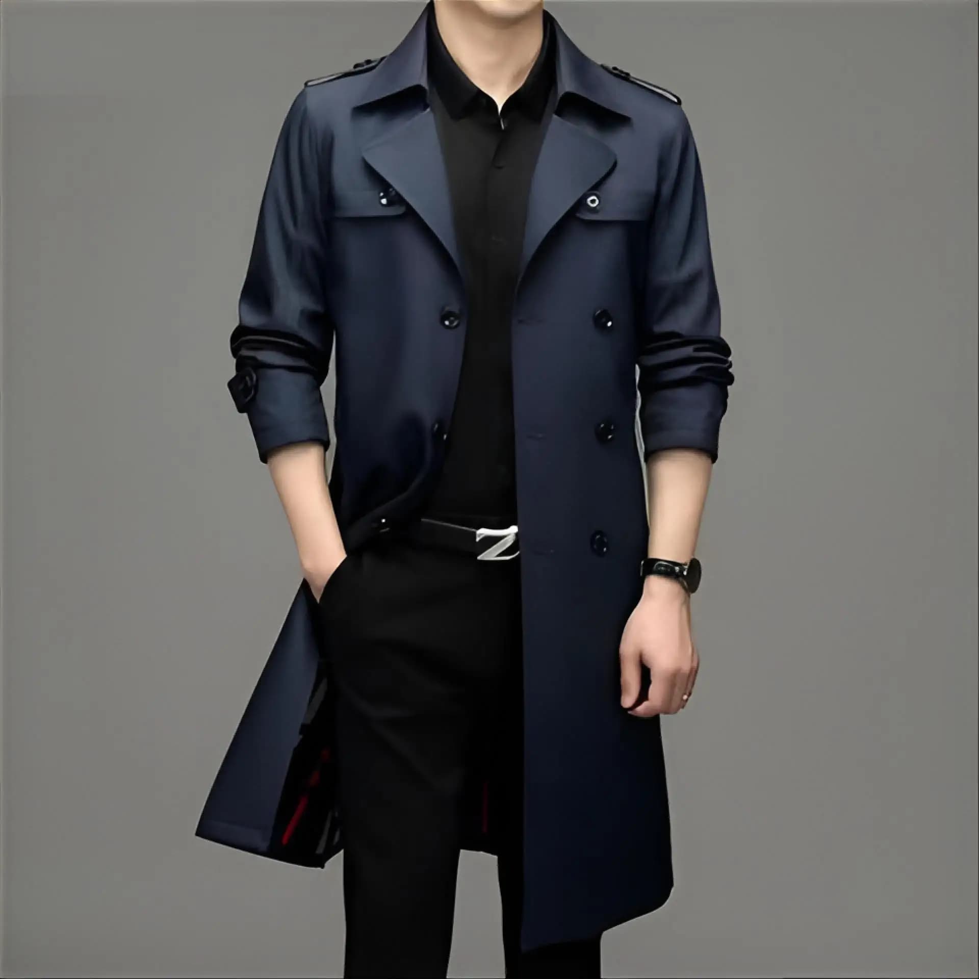 Trench Coat da Uomo in Pelliccia, Stile Cowboy Vintage, Lunghezza al Ginocchio, Premium, Trapuntato, Impermeabile, Caldo, Protettivo, Etnico, Cool, per Uso Quotidiano