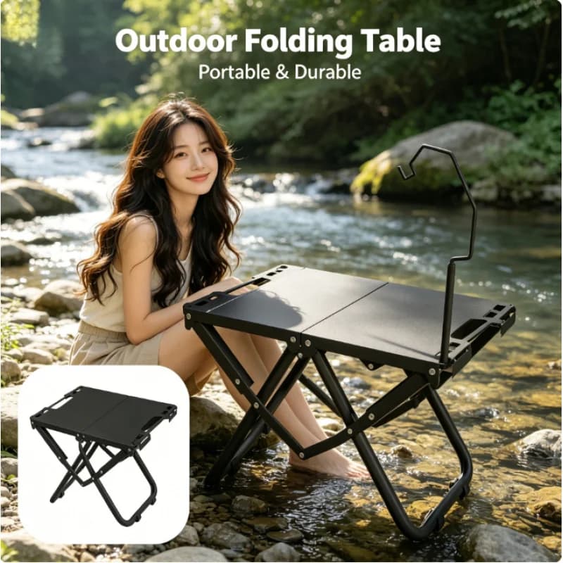 Tavolo da Picnic Ultra Leggero Pieghevole, Tavolo Portatile da Campeggio e Spiaggia con Bordo Cavo e Design Appendibile