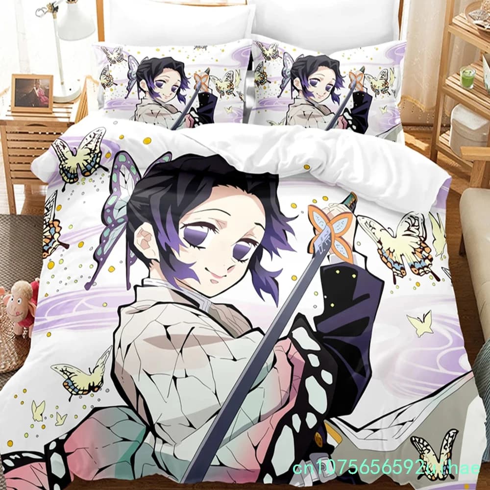 3D Print Kochou Shinobu Bed Linen Anime Demon Slayer Bedding Set 200x200 Teens Boys Twin Single Queen King Full Duvet Cover Sets