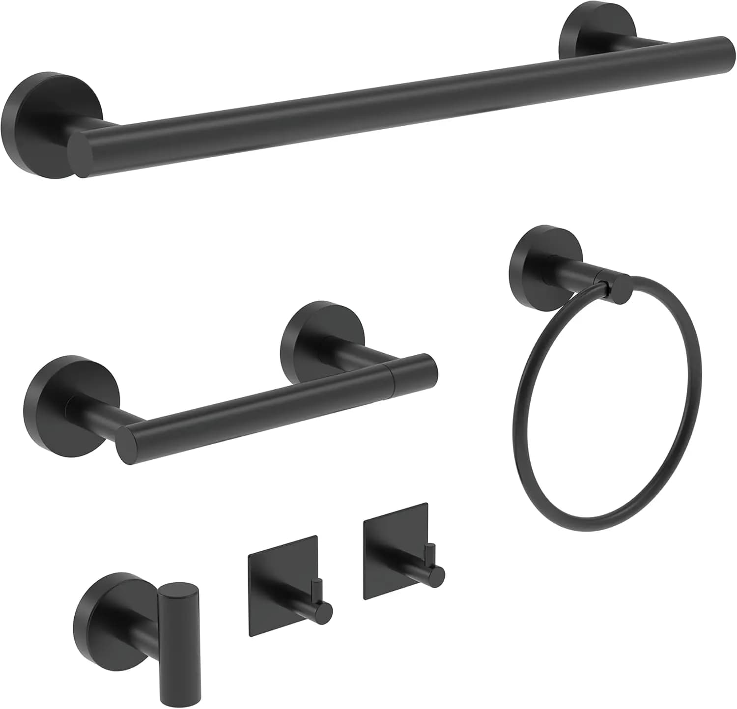 Set di accessori per il bagno da 6 pezzi, portasciugamani da 16 pollici, porta carta igienica, anello per asciugamani, ganci, nero opaco